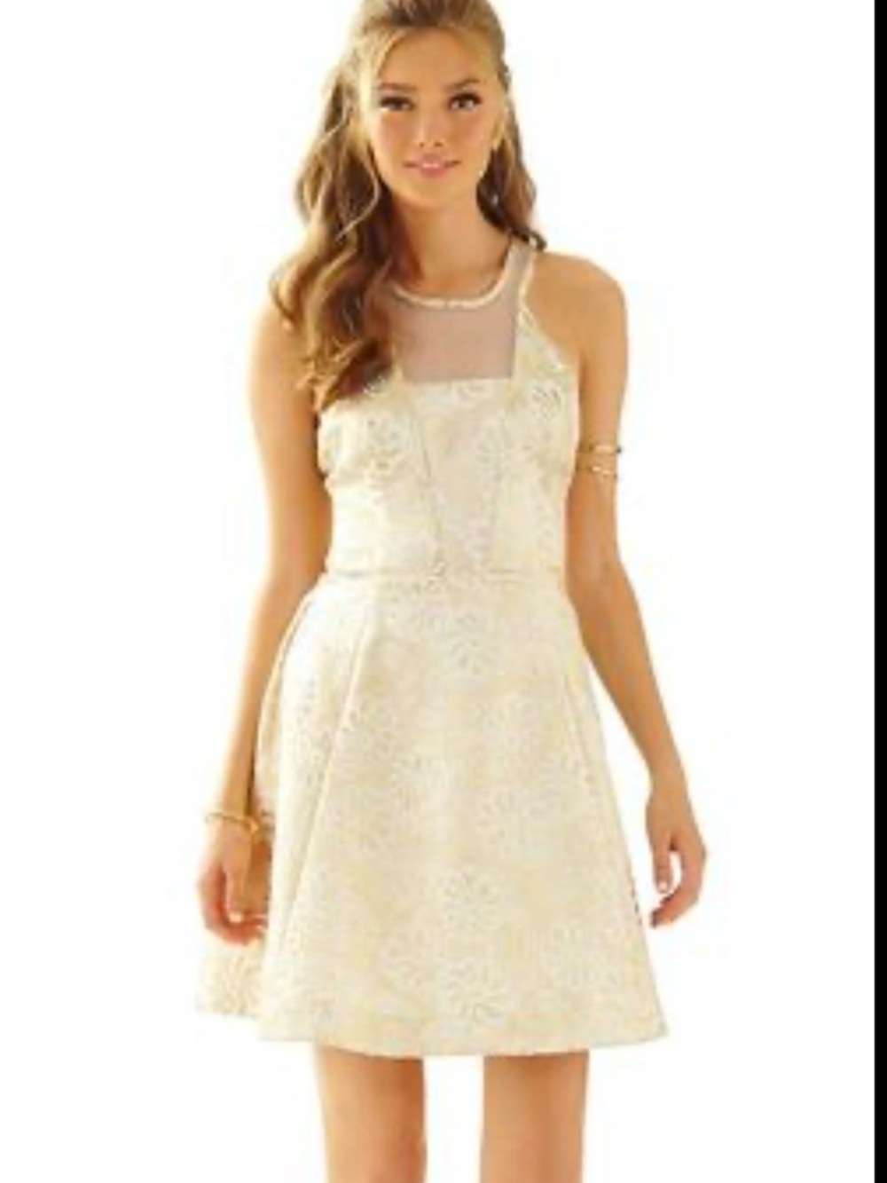 Lilly Pulitzer NWOT Elsie Jacquard Gold Fit and Flare Party Cocktail Dress